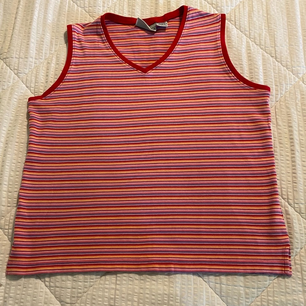 White Stag Vintage Multi- Color Striped Sleeves Shirt; Size: L